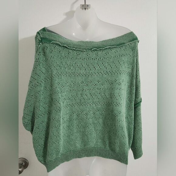 Free People Knit Pointelle Sand Castle Cropped Sweater - Picture 5 of 8